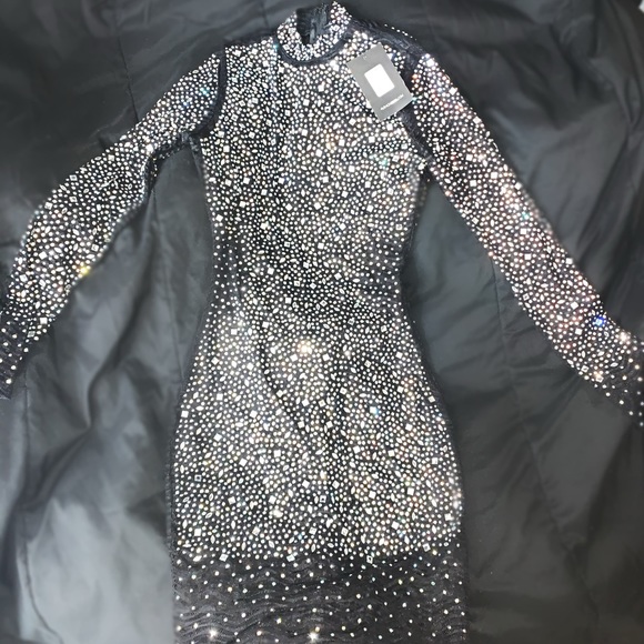 black rhinestone mini dress